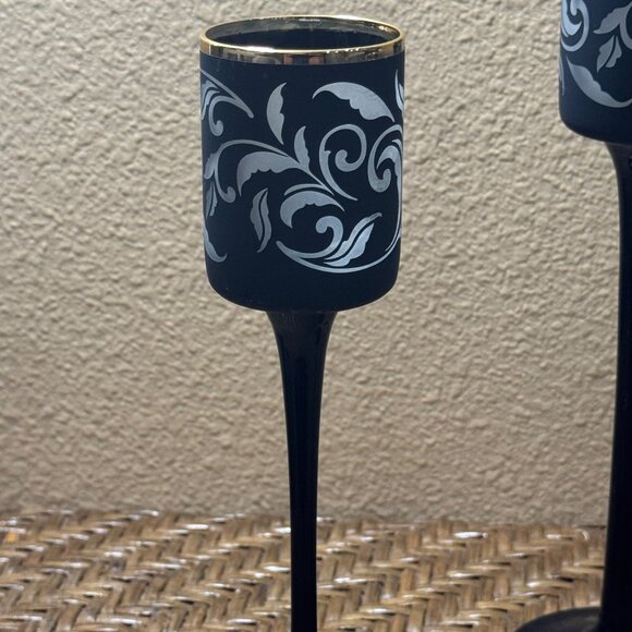 Partylite Candle Holders Black Gold Trim Set Of 3 - Picture 2 of 9